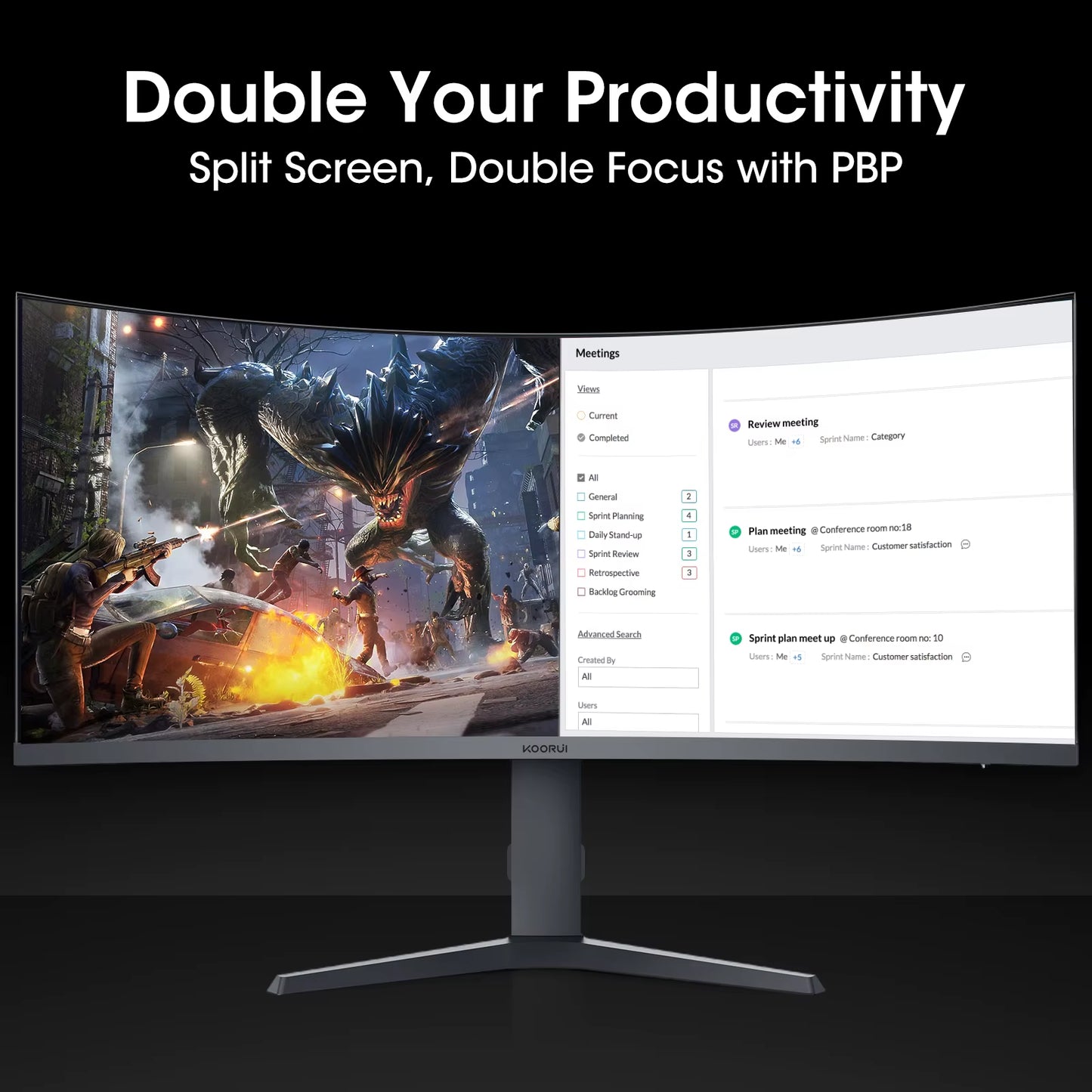 KOORUI 34-Inch Curved Ultrawide WQHD Gaming Monitor 180Hz 1000R 1Ms MPRT HDR400 DCI-P3 95% Freesync Premium 1 DP 1.4 2 for HDMI