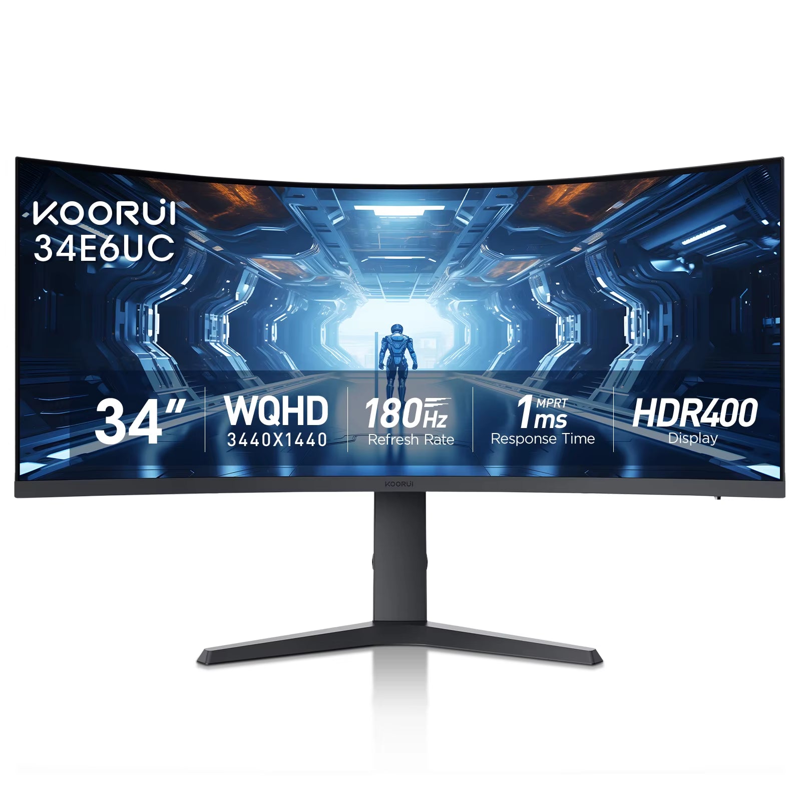 KOORUI 34-Inch Curved Ultrawide WQHD Gaming Monitor 180Hz 1000R 1Ms MPRT HDR400 DCI-P3 95% Freesync Premium 1 DP 1.4 2 for HDMI
