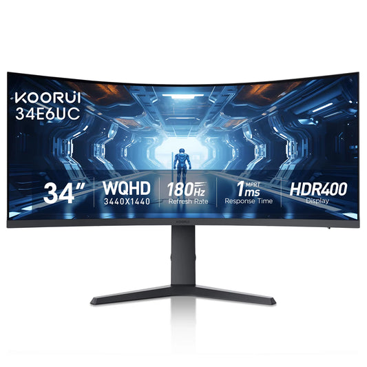 KOORUI 34-Inch Curved Ultrawide WQHD Gaming Monitor 180Hz 1000R 1Ms MPRT HDR400 DCI-P3 95% Freesync Premium 1 DP 1.4 2 for HDMI